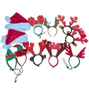 New Reindeer Antler/Elf Headbands and Santa Hats Bundle- Christmas